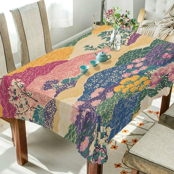 Yayeee Tablecloths 54" x 54" Rectangle Wrinkle Resistant Party Table Cover, Green Floral Wave