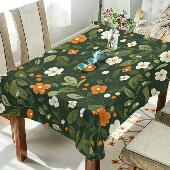 Yayeee Tablecloths 54" x 54" Rectangle Wrinkle Resistant Party Table Cover, Green Flowers Pattern