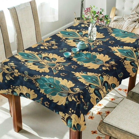 Yayeee Tablecloths 54" x 54" Rectangle Wrinkle Resistant Party Table Cover, Green Peacock Pattern