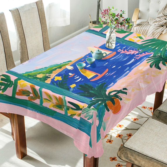 Yayeee Tablecloths 54" x 54" Rectangle Wrinkle Resistant Party Table Cover, Green Seaside