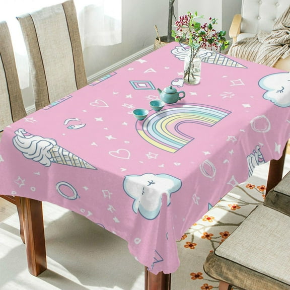 Yayeee Tablecloths 54" x 54" Rectangle Wrinkle Resistant Party Table Cover, Ice Cream Rainbow Pattern