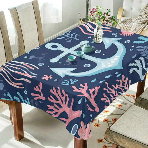Yayeee Tablecloths 54" x 54" Rectangle Wrinkle Resistant Party Table Cover, Light Blue Anchor