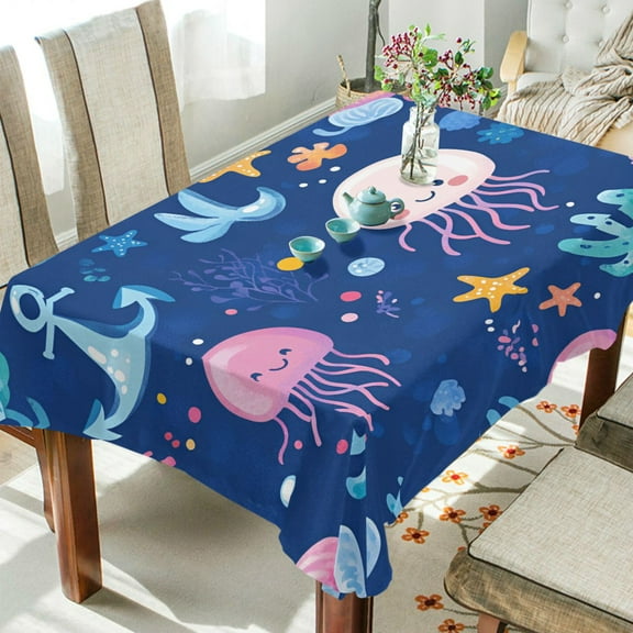 Yayeee Tablecloths 54" x 54" Rectangle Wrinkle Resistant Party Table Cover, Light Pink Jellyfish