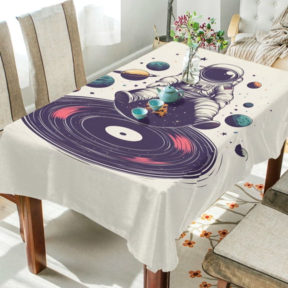 Yayeee Tablecloths 54" x 54" Rectangle Wrinkle Resistant Party Table Cover, Orange Astronaut Planet