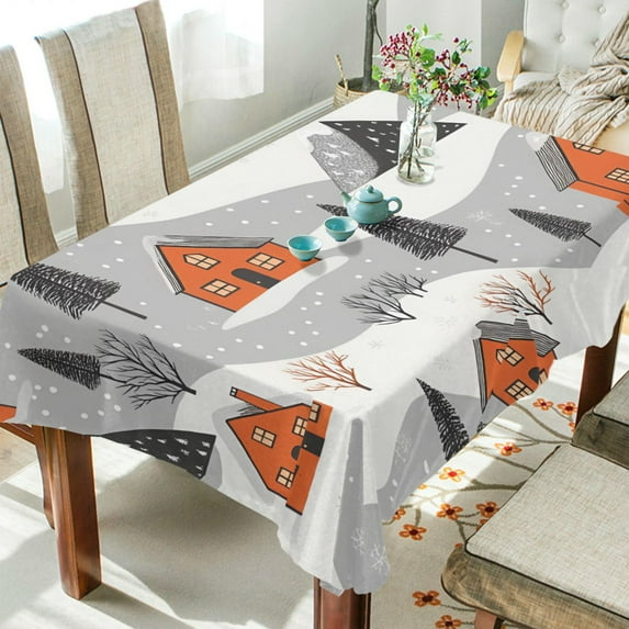 Yayeee Tablecloths 54" x 54" Rectangle Wrinkle Resistant Party Table Cover, Orange Cartoon Houses
