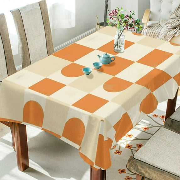 Yayeee Tablecloths 54" x 54" Rectangle Wrinkle Resistant Party Table Cover, Orange Checkered Pattern