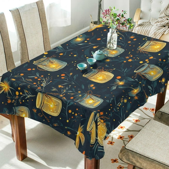 Yayeee Tablecloths 54" x 54" Rectangle Wrinkle Resistant Party Table Cover, Orange Fireflies Pattern