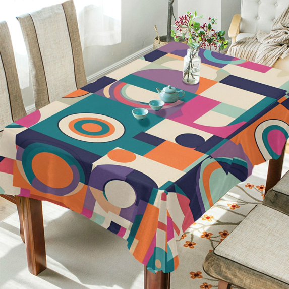 Yayeee Tablecloths 54" x 54" Rectangle Wrinkle Resistant Party Table Cover, Orange Geometric