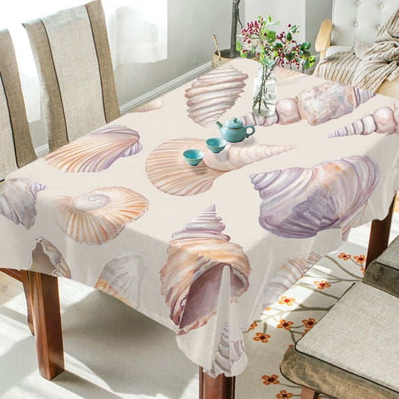 Yayeee Tablecloths 54" x 54" Rectangle Wrinkle Resistant Party Table Cover, Orange Watercolor Seashells