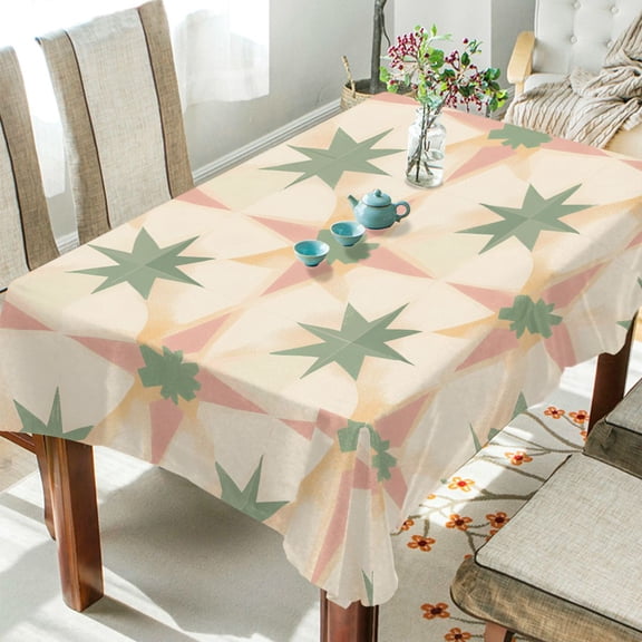 Yayeee Tablecloths 54" x 54" Rectangle Wrinkle Resistant Party Table Cover, Pastel Beige Geometric