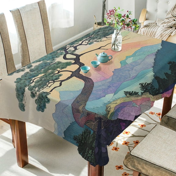Yayeee Tablecloths 54" x 54" Rectangle Wrinkle Resistant Party Table Cover, Pine Tree Rainbow