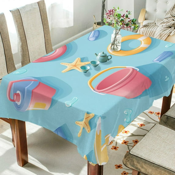 Yayeee Tablecloths 54" x 54" Rectangle Wrinkle Resistant Party Table Cover, Pink Beach Toys Pattern