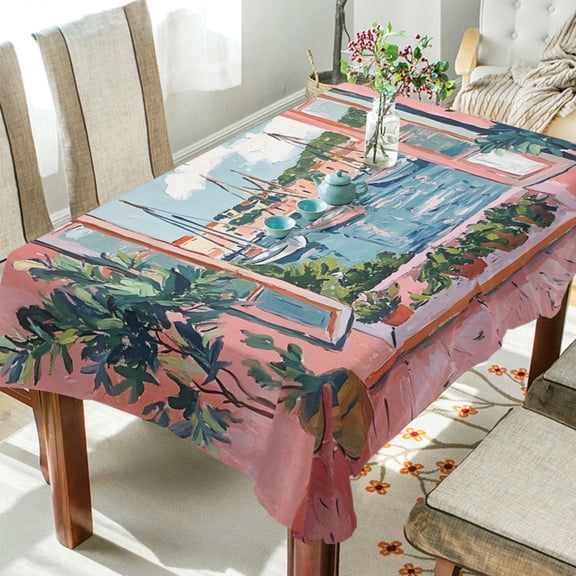 Yayeee Tablecloths 54" x 54" Rectangle Wrinkle Resistant Party Table Cover, Pink Boat