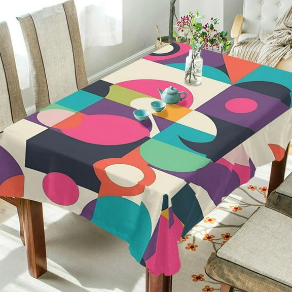 Yayeee Tablecloths 54" x 54" Rectangle Wrinkle Resistant Party Table Cover, Pink Geometric