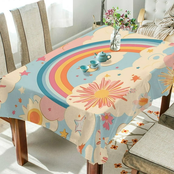 Yayeee Tablecloths 54" x 54" Rectangle Wrinkle Resistant Party Table Cover, Pink Retro Sun