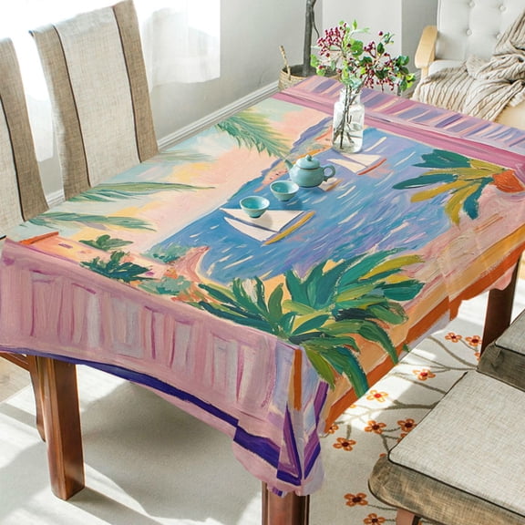 Yayeee Tablecloths 54" x 54" Rectangle Wrinkle Resistant Party Table Cover, Pink Seaside Boat