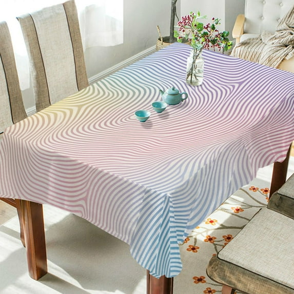 Yayeee Tablecloths 54" x 54" Rectangle Wrinkle Resistant Party Table Cover, Pink Wavy Striped