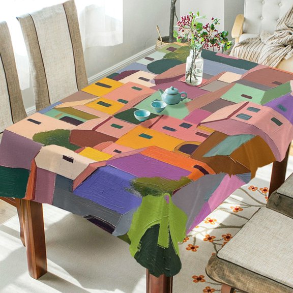 Yayeee Tablecloths 54" x 54" Rectangle Wrinkle Resistant Party Table Cover, Purple Cityscape Painting