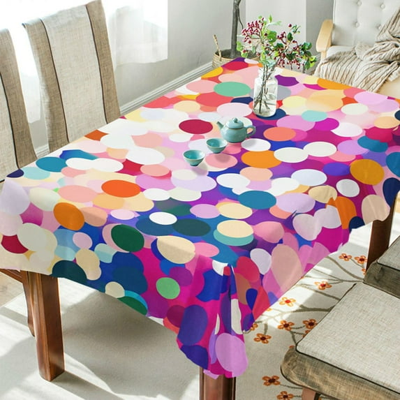 Yayeee Tablecloths 54" x 54" Rectangle Wrinkle Resistant Party Table Cover, Purple Colorful Circles