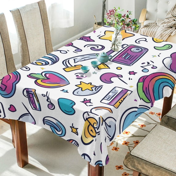Yayeee Tablecloths 54" x 54" Rectangle Wrinkle Resistant Party Table Cover, Purple Doodle Pattern