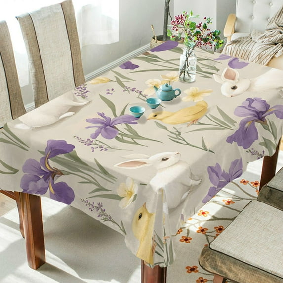 Yayeee Tablecloths 54" x 54" Rectangle Wrinkle Resistant Party Table Cover, Purple Floral Rabbit