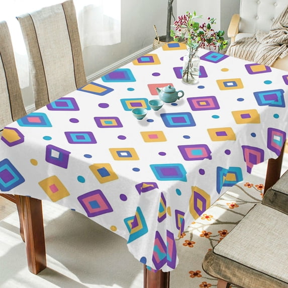 Yayeee Tablecloths 54" x 54" Rectangle Wrinkle Resistant Party Table Cover, Purple Retro Shapes