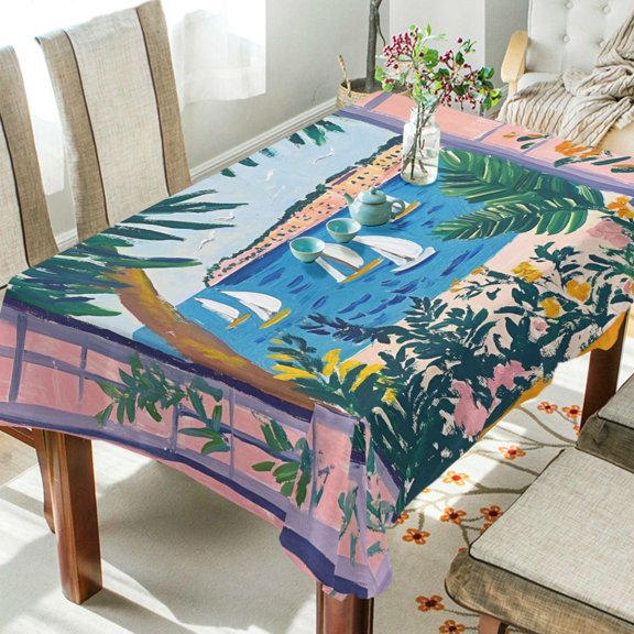 Yayeee Tablecloths 54" x 54" Rectangle Wrinkle Resistant Party Table Cover, Purple Seaside