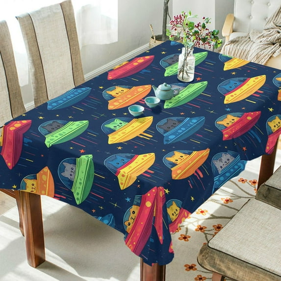 Yayeee Tablecloths 54" x 54" Rectangle Wrinkle Resistant Party Table Cover, Rainbow Space Cat