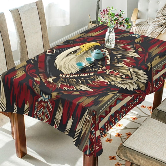 Yayeee Tablecloths 54" x 54" Rectangle Wrinkle Resistant Party Table Cover, Red Abstract Eagle