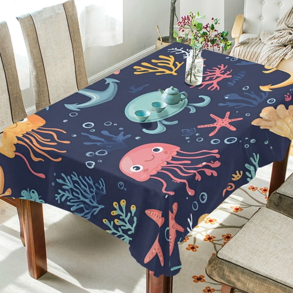 Yayeee Tablecloths 54" x 54" Rectangle Wrinkle Resistant Party Table Cover, Red Jellyfish