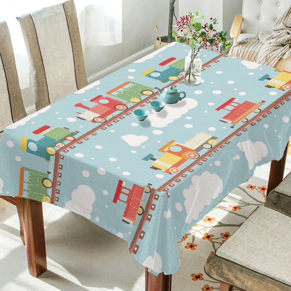 Yayeee Tablecloths 54" x 54" Rectangle Wrinkle Resistant Party Table Cover, Red Trains Pattern