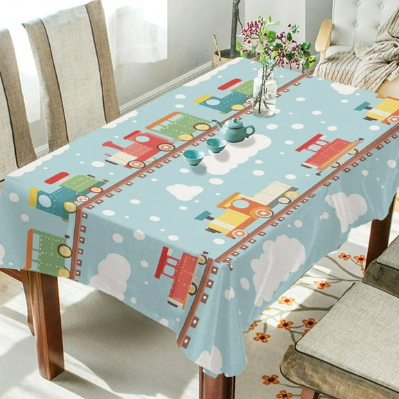 Yayeee Tablecloths 54" x 54" Rectangle Wrinkle Resistant Party Table Cover, Red Trains Pattern