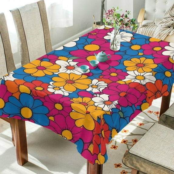 Yayeee Tablecloths 54" x 54" Rectangle Wrinkle Resistant Party Table Cover, Red Whimsical Floral