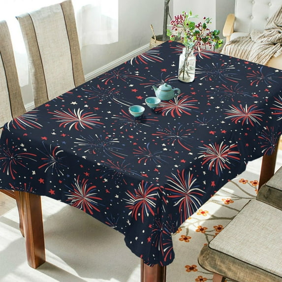 Yayeee Tablecloths 54" x 54" Rectangle Wrinkle Resistant Party Table Cover, Red and White Fireworks Pattern