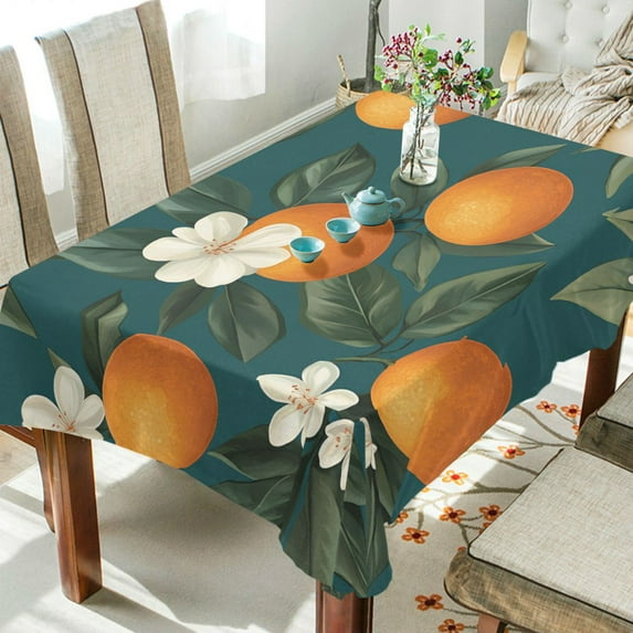 Yayeee Tablecloths 54" x 54" Rectangle Wrinkle Resistant Party Table Cover, Retro Floral Orange