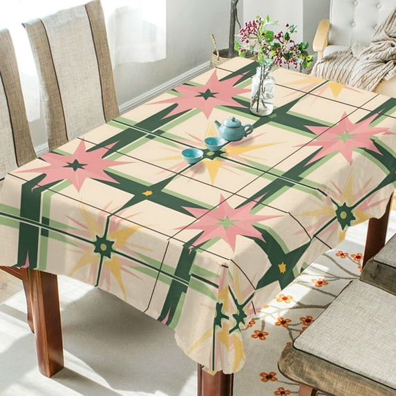 Yayeee Tablecloths 54" x 54" Rectangle Wrinkle Resistant Party Table Cover, Retro Green Stars
