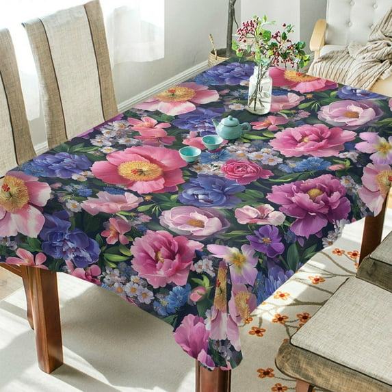 Yayeee Tablecloths 54" x 54" Rectangle Wrinkle Resistant Party Table Cover, Soft Pinks Flowers