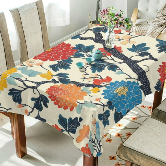 Yayeee Tablecloths 54" x 54" Rectangle Wrinkle Resistant Party Table Cover, Vibrant Japanese Flowers
