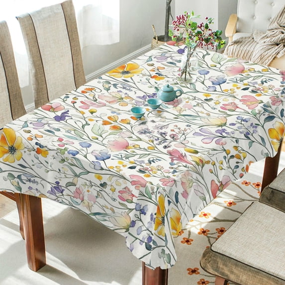 Yayeee Tablecloths 54" x 54" Rectangle Wrinkle Resistant Party Table Cover, Watercolor Wildflowers