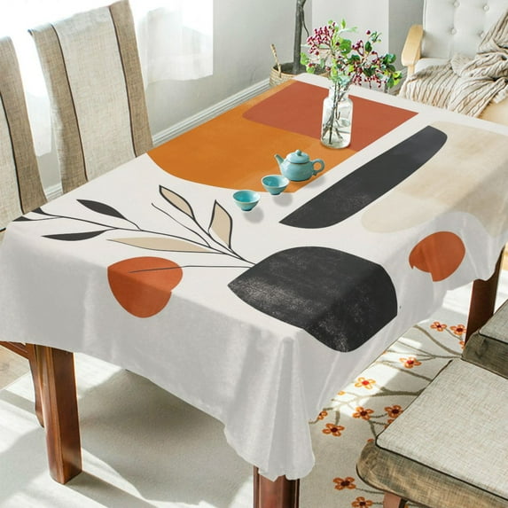Yayeee Tablecloths 54" x 54" Rectangle Wrinkle Resistant Party Table Cover, White Abstract Shapes