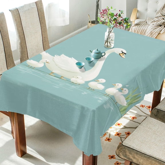 Yayeee Tablecloths 54" x 54" Rectangle Wrinkle Resistant Party Table Cover, White Cartoon Swan