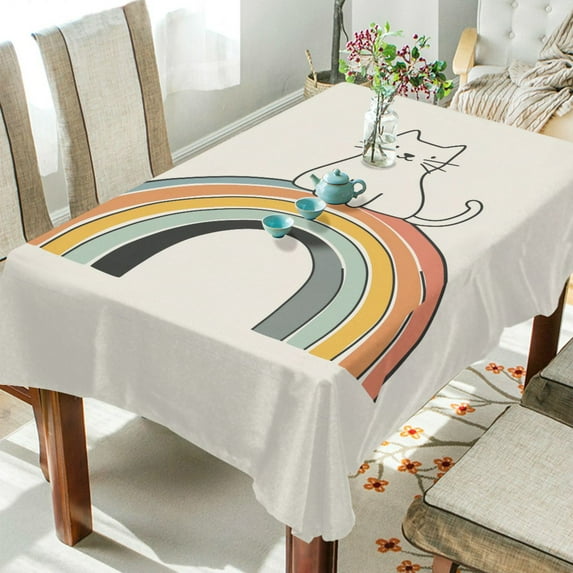 Yayeee Tablecloths 54" x 54" Rectangle Wrinkle Resistant Party Table Cover, White Cat Rainbow