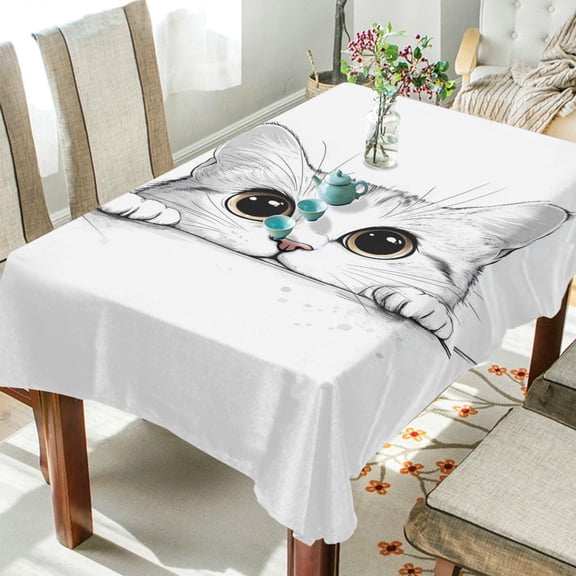 Yayeee Tablecloths 54" x 54" Rectangle Wrinkle Resistant Party Table Cover, White Cat