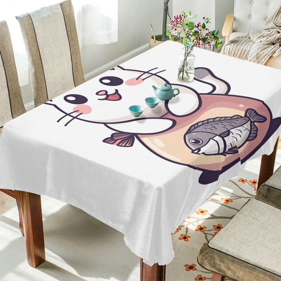 Yayeee Tablecloths 54" x 54" Rectangle Wrinkle Resistant Party Table Cover, White Cute Cat