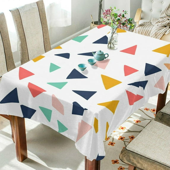 Yayeee Tablecloths 54" x 54" Rectangle Wrinkle Resistant Party Table Cover, White Minimalist Triangles