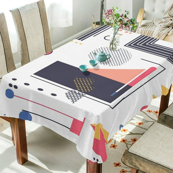 Yayeee Tablecloths 54" x 54" Rectangle Wrinkle Resistant Party Table Cover, White Simple Shapes