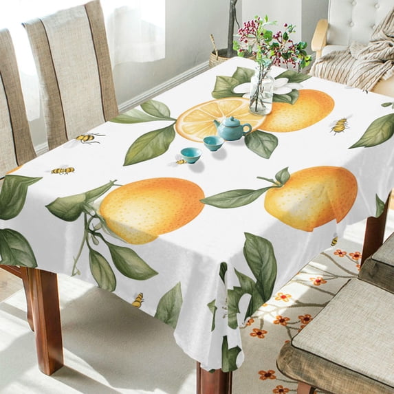 Yayeee Tablecloths 54" x 54" Rectangle Wrinkle Resistant Party Table Cover, White Watercolor Oranges
