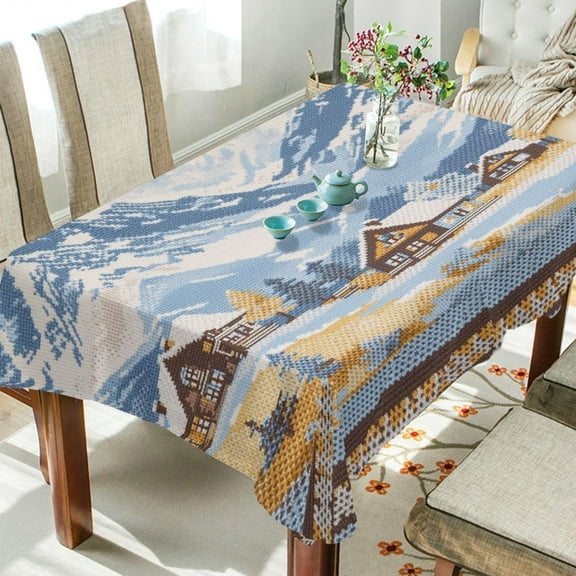 Yayeee Tablecloths 54" x 54" Rectangle Wrinkle Resistant Party Table Cover, Winter Mountain