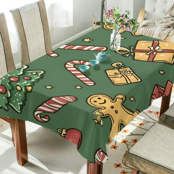 Yayeee Tablecloths 54" x 54" Rectangle Wrinkle Resistant Party Table Cover, Yellow Christmas Gingerbread