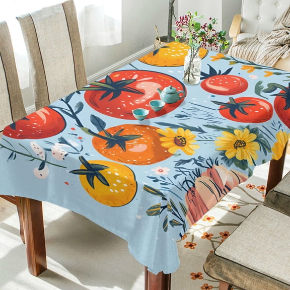 Yayeee Tablecloths 54" x 54" Rectangle Wrinkle Resistant Party Table Cover, Yellow Floral Tomatoes